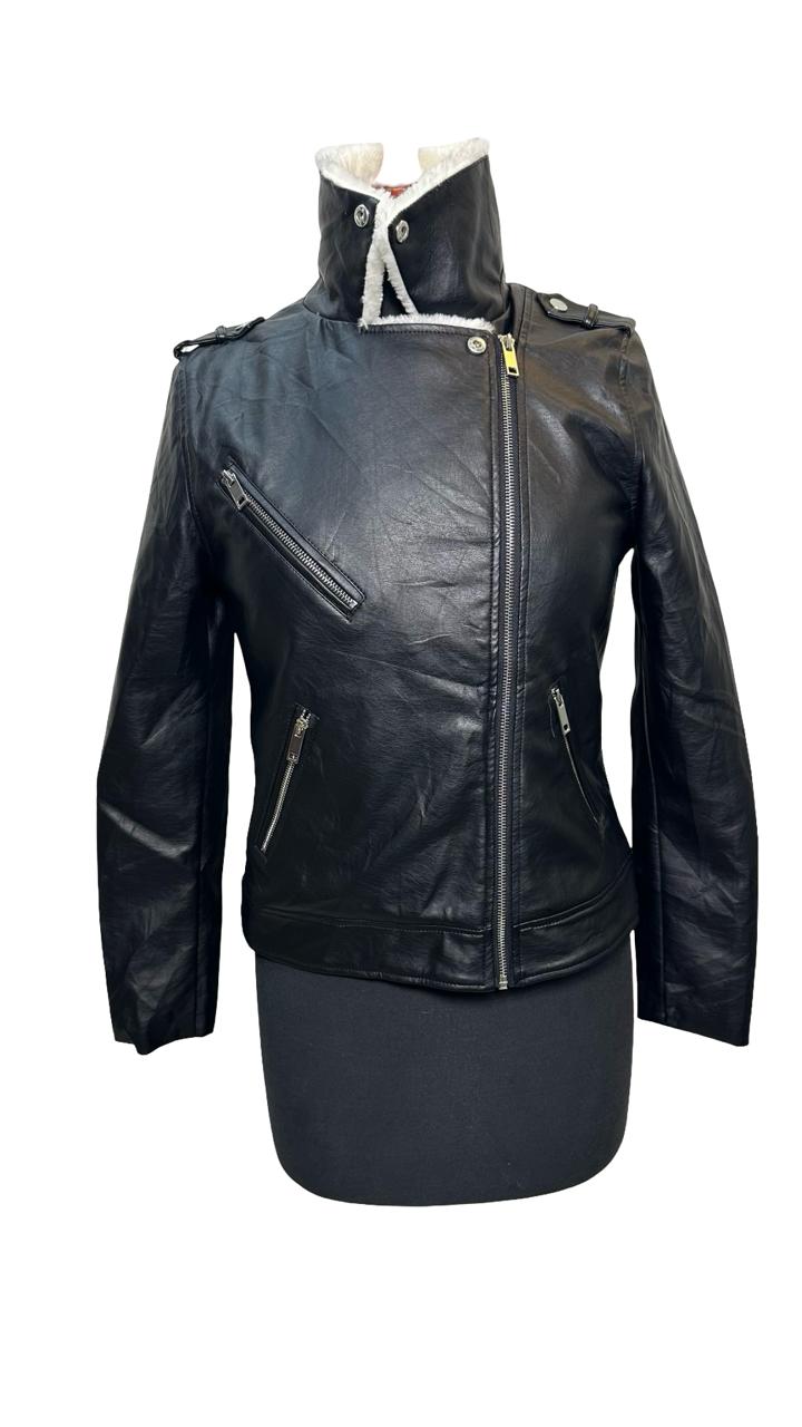 Charlotte russe Wild Fable Vegan Black Leather Biker Jacket With Off White Sherpa Lining