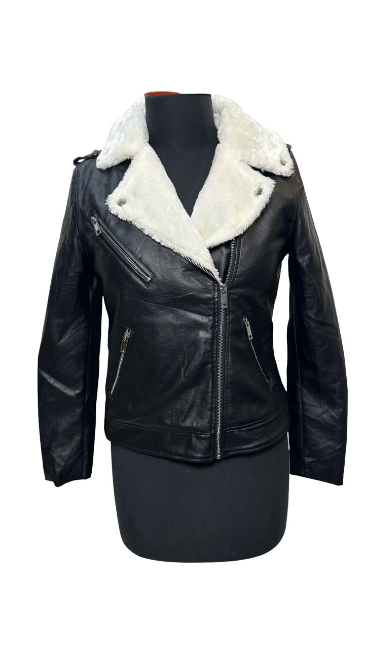Charlotte russe Wild Fable Vegan Black Leather Biker Jacket With Off White Sherpa Lining