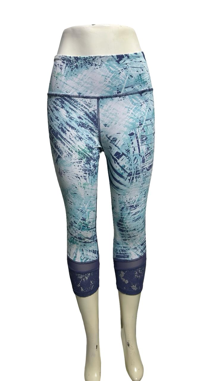 Women’s FILA SPORT High Rise Palm Print Capris Blue Green Lace Edge