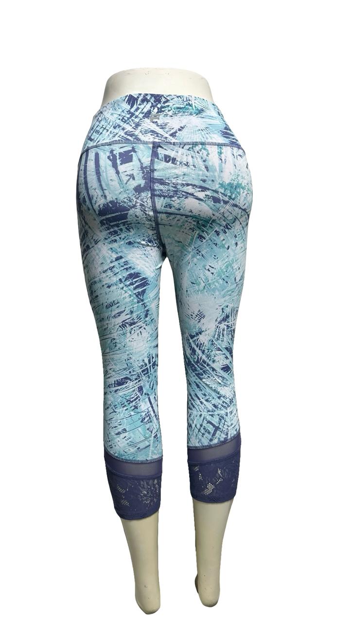 Women’s FILA SPORT High Rise Palm Print Capris Blue Green Lace Edge