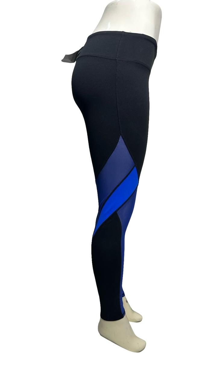 Fabletics Womens Mid Rise Powerhold Mesh Leggings Black Blue