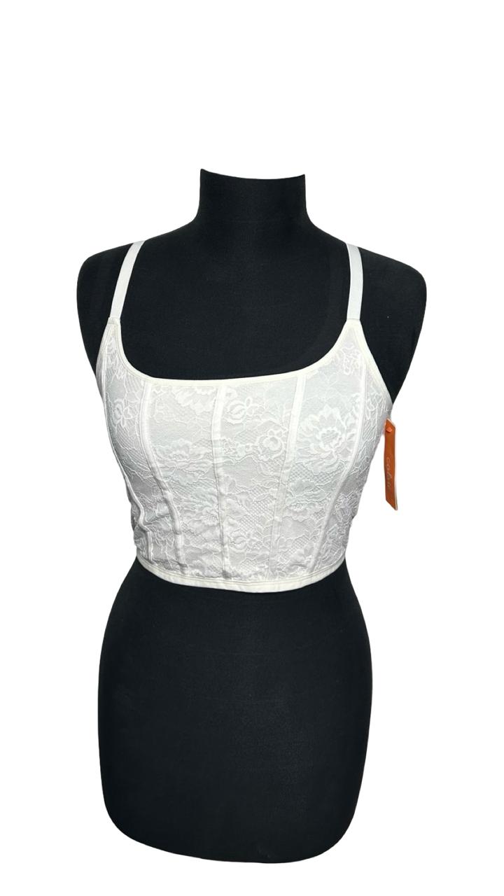 CORSET inspired white LACEY versatile CROP flattering FITTED tank Top