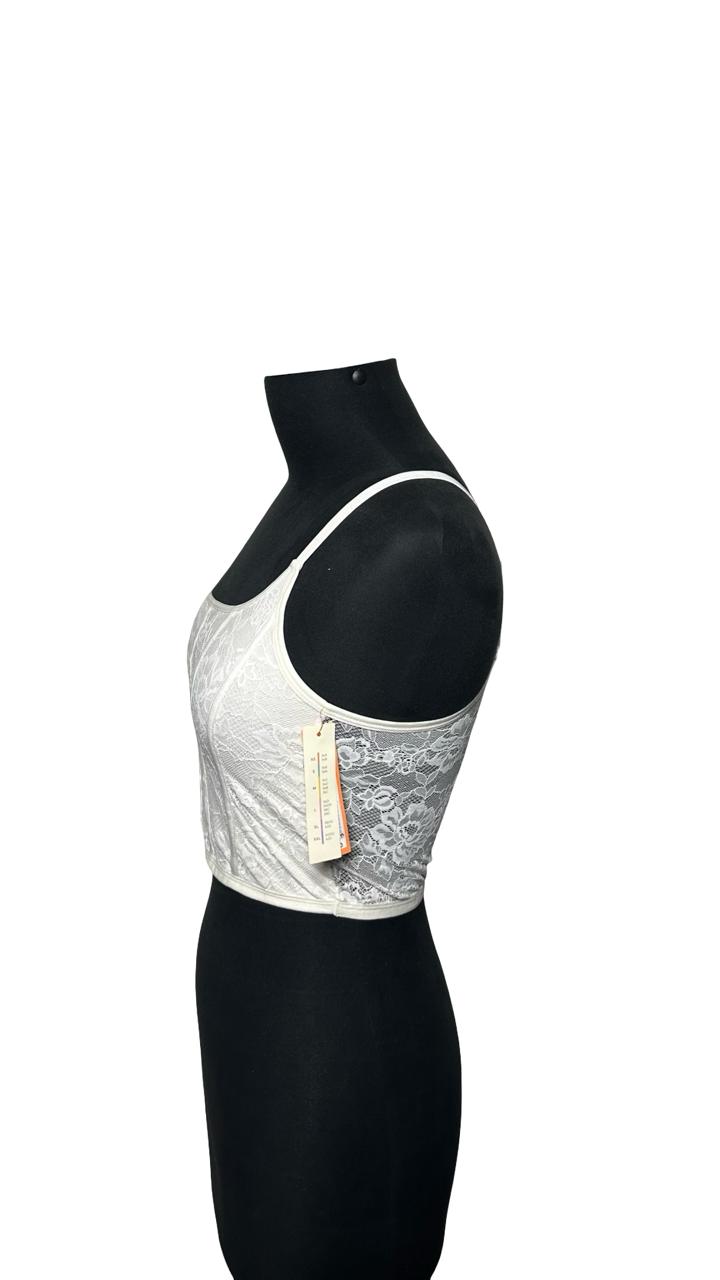 CORSET inspired white LACEY versatile CROP flattering FITTED tank Top