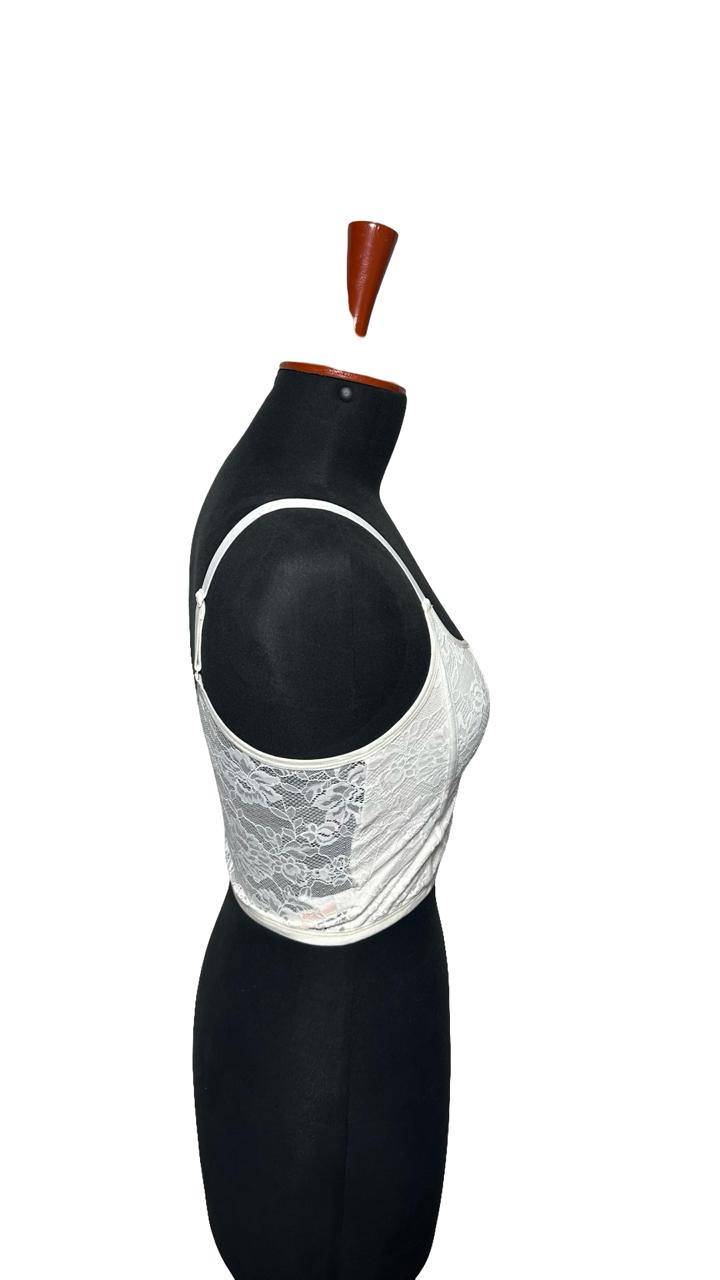 CORSET inspired white LACEY versatile CROP flattering FITTED tank Top