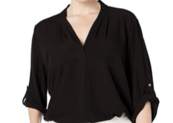 Calvin Klein Roll Up Sleeve V-neck Blouse